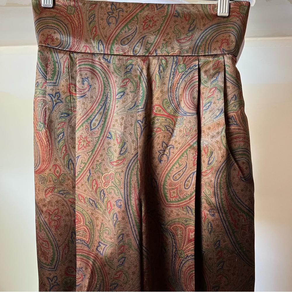 Perry Ellis Vintage Brown Paisley High Waisted Ladies Cropped Silk Trousers - Picture 4 of 11